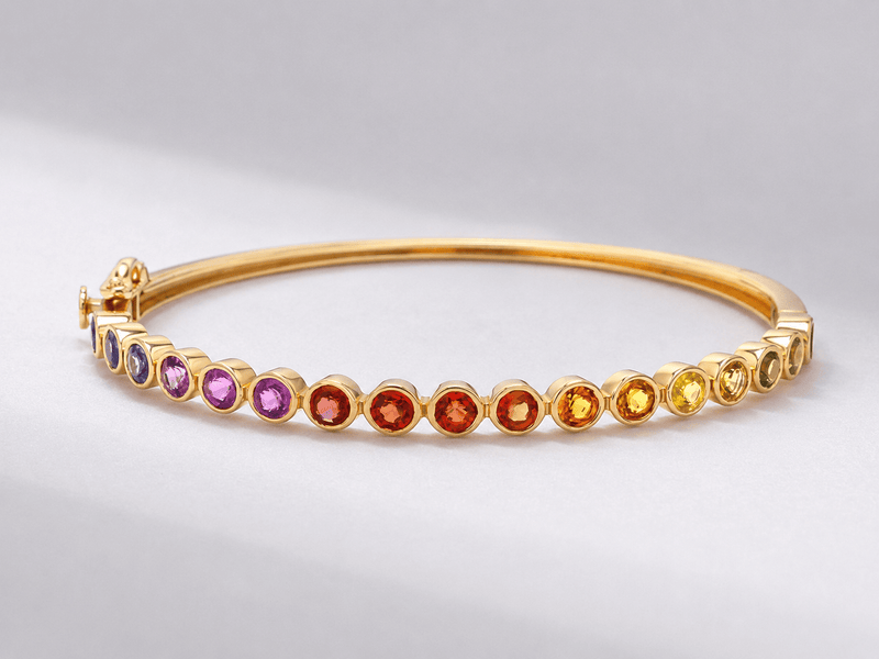 Natural Rainbow Sapphire Bezel-Set Oval Cuff Bangle
