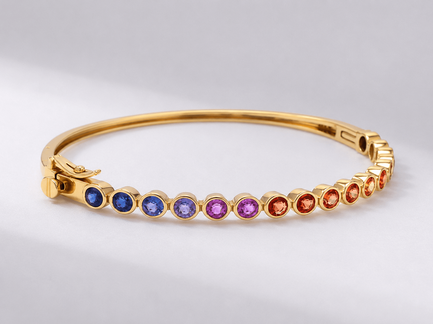 Natural Rainbow Sapphire Bezel-Set Oval Cuff Bangle in 14K Gold - Evara Jewelry LLC
