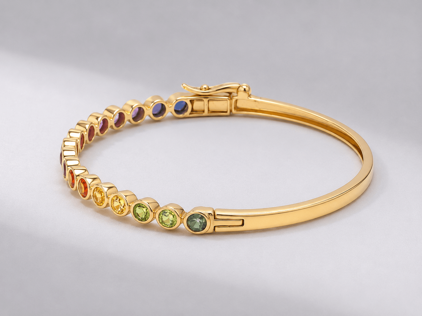 Natural Rainbow Sapphire Bezel-Set Oval Cuff Bangle in 14K Gold - Evara Jewelry LLC