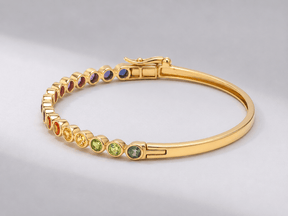 Natural Rainbow Sapphire Bezel-Set Oval Cuff Bangle in 14K Gold - Evara Jewelry LLC