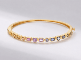Natural Rainbow Sapphire Bezel Set Stacking Cuff Bracelet in 18K Yellow Gold - Evara Jewelry LLC