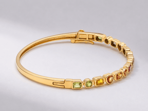 Natural Rainbow Sapphire Bezel Set Stacking Cuff Bracelet in 18K Yellow Gold - Evara Jewelry LLC
