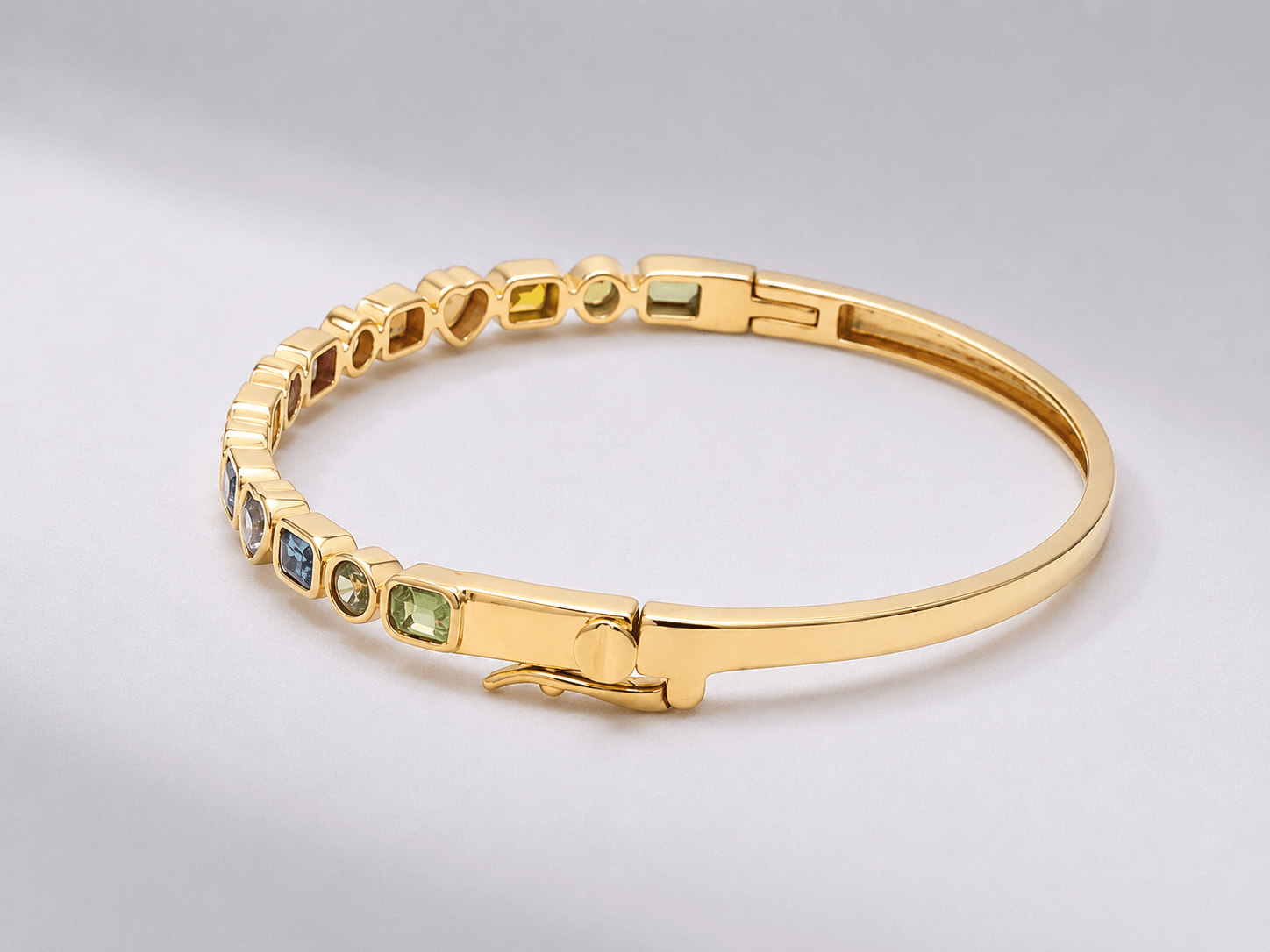 Natural Rainbow Sapphire Bezel Set Stacking Cuff Bracelet in 18K Yellow Gold - Evara Jewelry LLC