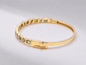 Natural Rainbow Sapphire Bezel Set Stacking Cuff Bracelet in 18K Yellow Gold - Evara Jewelry LLC