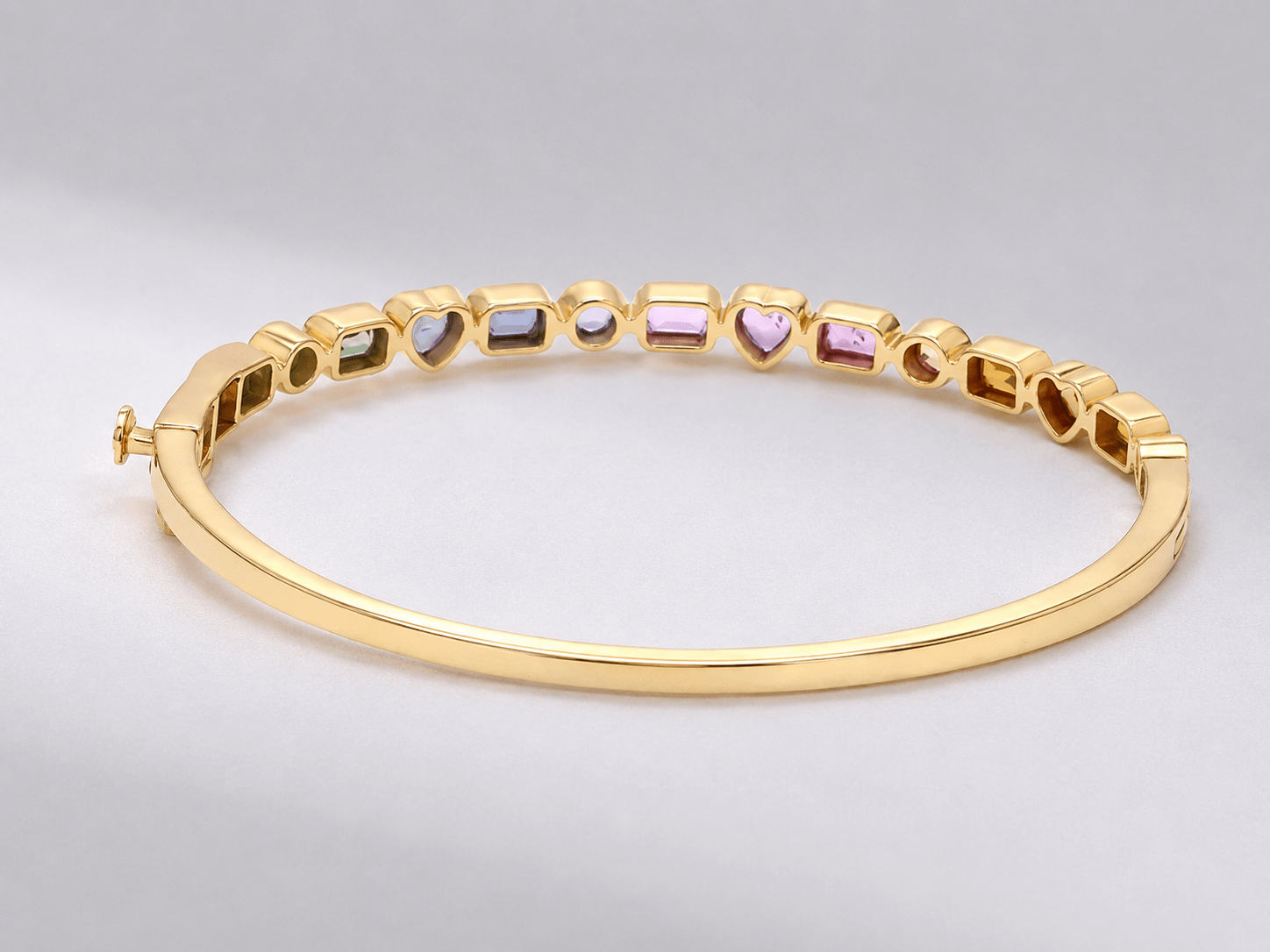 Natural Rainbow Sapphire Bezel Set Stacking Cuff Bracelet in 18K Yellow Gold - Evara Jewelry LLC