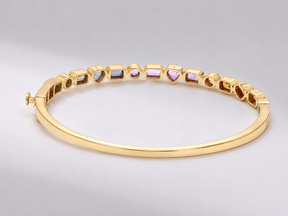 Natural Rainbow Sapphire Bezel Set Stacking Cuff Bracelet in 18K Yellow Gold - Evara Jewelry LLC