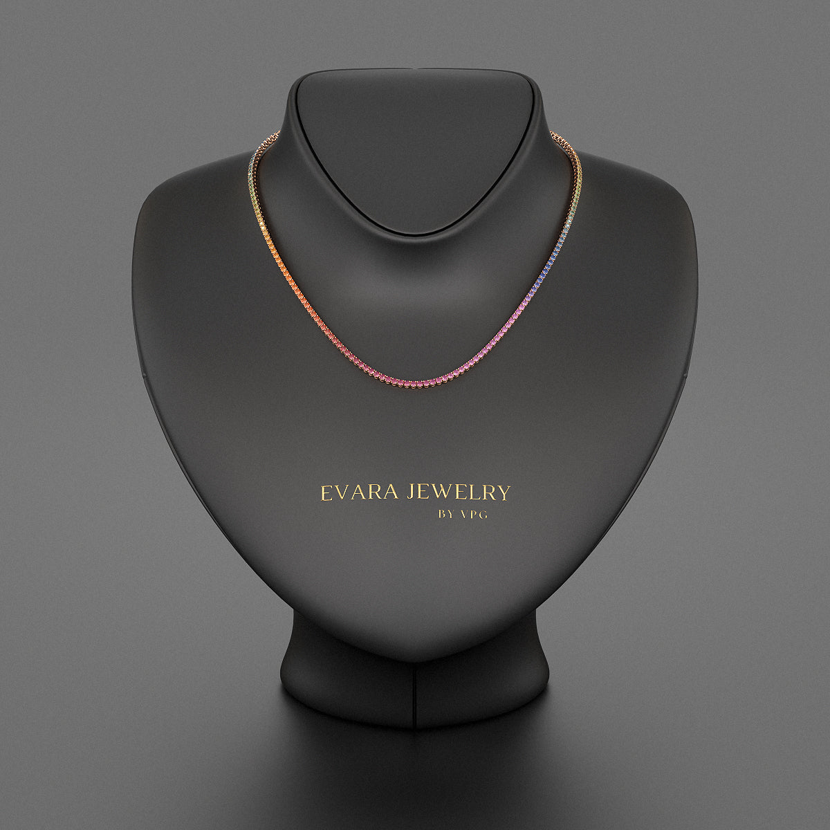 Natural Rainbow Sapphire Tennis Necklace in 14K/18K Solid Gold - Evara Jewelry LLC