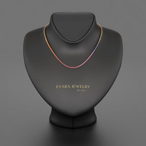 Natural Rainbow Sapphire Tennis Necklace in 14K/18K Solid Gold - Evara Jewelry LLC