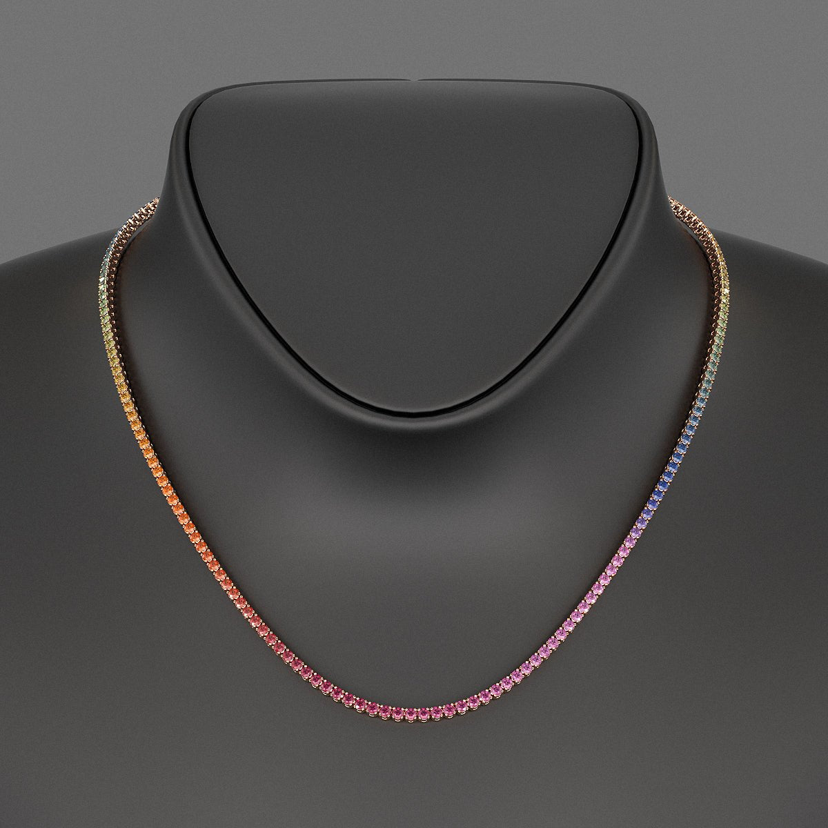 Natural Rainbow Sapphire Tennis Necklace in 14K/18K Solid Gold - Evara Jewelry LLC