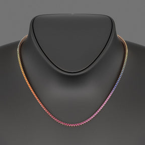 Natural Rainbow Sapphire Tennis Necklace in 14K/18K Solid Gold - Evara Jewelry LLC