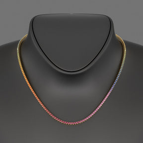Natural Rainbow Sapphire Tennis Necklace in 14K/18K Solid Gold - Evara Jewelry LLC