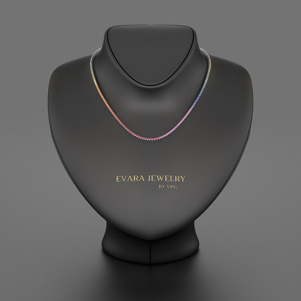 Natural Rainbow Sapphire Tennis Necklace in 14K/18K Solid Gold - Evara Jewelry LLC