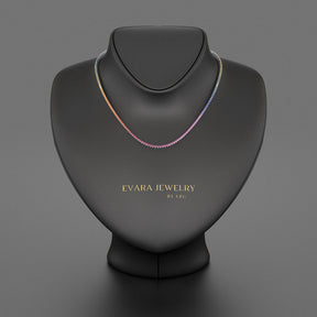 Natural Rainbow Sapphire Tennis Necklace in 14K/18K Solid Gold - Evara Jewelry LLC