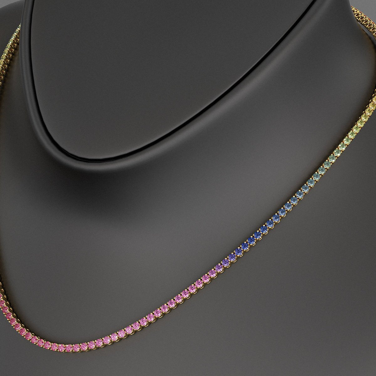 Natural Rainbow Sapphire Tennis Necklace in 14K/18K Solid Gold - Evara Jewelry LLC