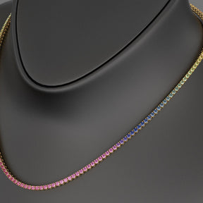 Natural Rainbow Sapphire Tennis Necklace in 14K/18K Solid Gold - Evara Jewelry LLC