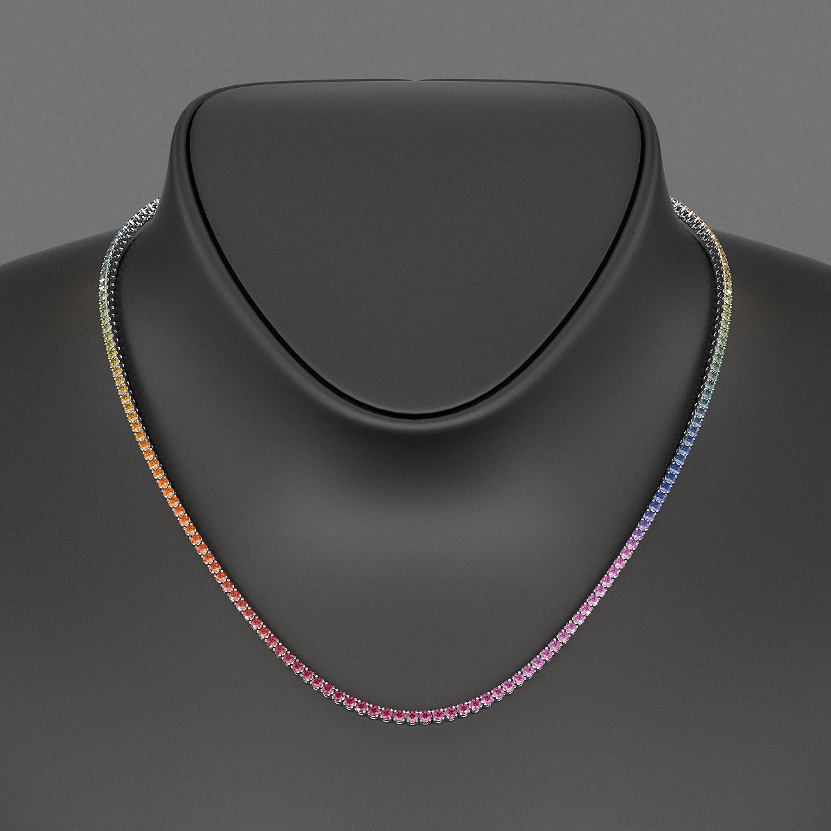 Natural Rainbow Sapphire Tennis Necklace in 14K/18K Solid Gold - Evara Jewelry LLC