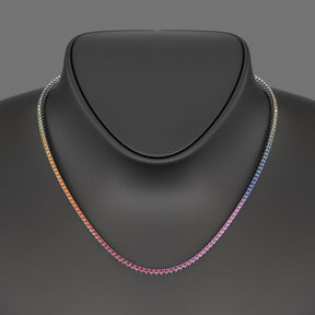 Natural Rainbow Sapphire Tennis Necklace in 14K/18K Solid Gold - Evara Jewelry LLC