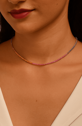 Natural Rainbow Sapphire Tennis Necklace in 14K/18K Solid Gold - Evara Jewelry LLC