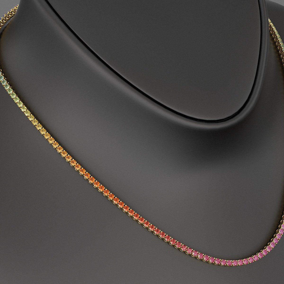 Natural Rainbow Sapphire Tennis Necklace in 14K/18K Solid Gold - Evara Jewelry LLC