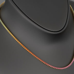 Natural Rainbow Sapphire Tennis Necklace in 14K/18K Solid Gold - Evara Jewelry LLC