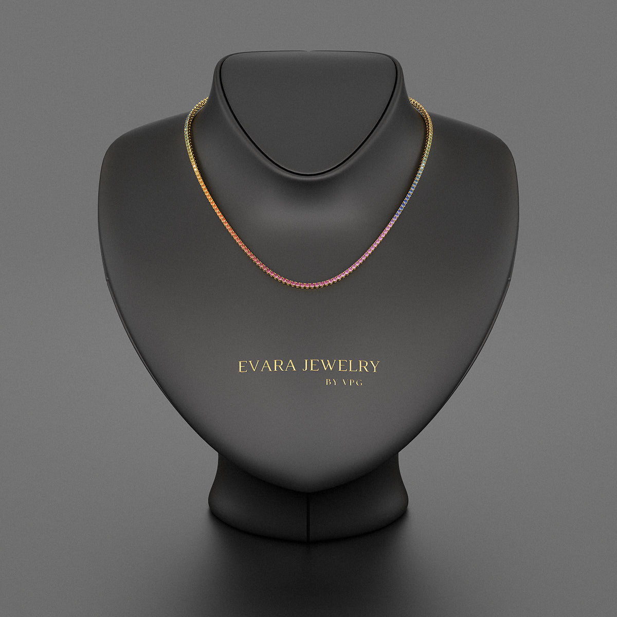 Natural Rainbow Sapphire Tennis Necklace in 14K/18K Solid Gold - Evara Jewelry LLC