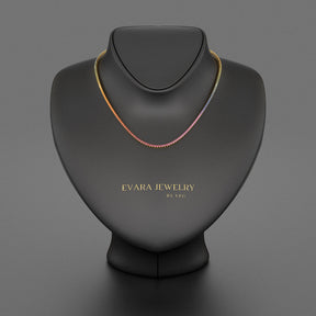 Natural Rainbow Sapphire Tennis Necklace in 14K/18K Solid Gold - Evara Jewelry LLC
