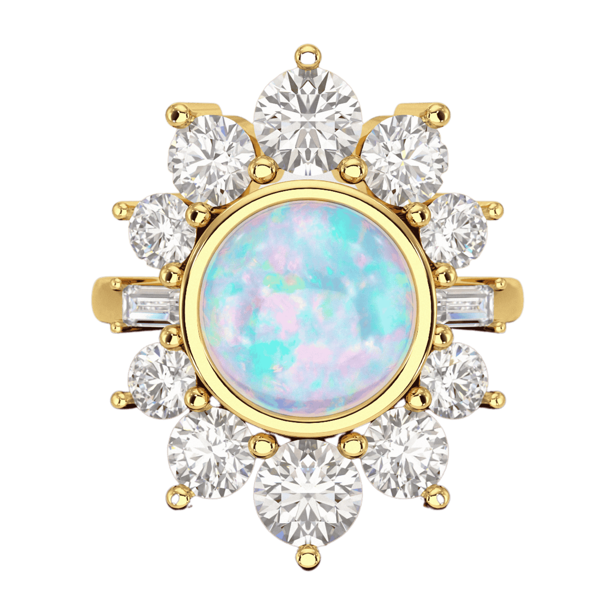 Natural Round Fire Opal & CVD Diamond Victorian Era Wedding Ring - Evara Jewelry LLC