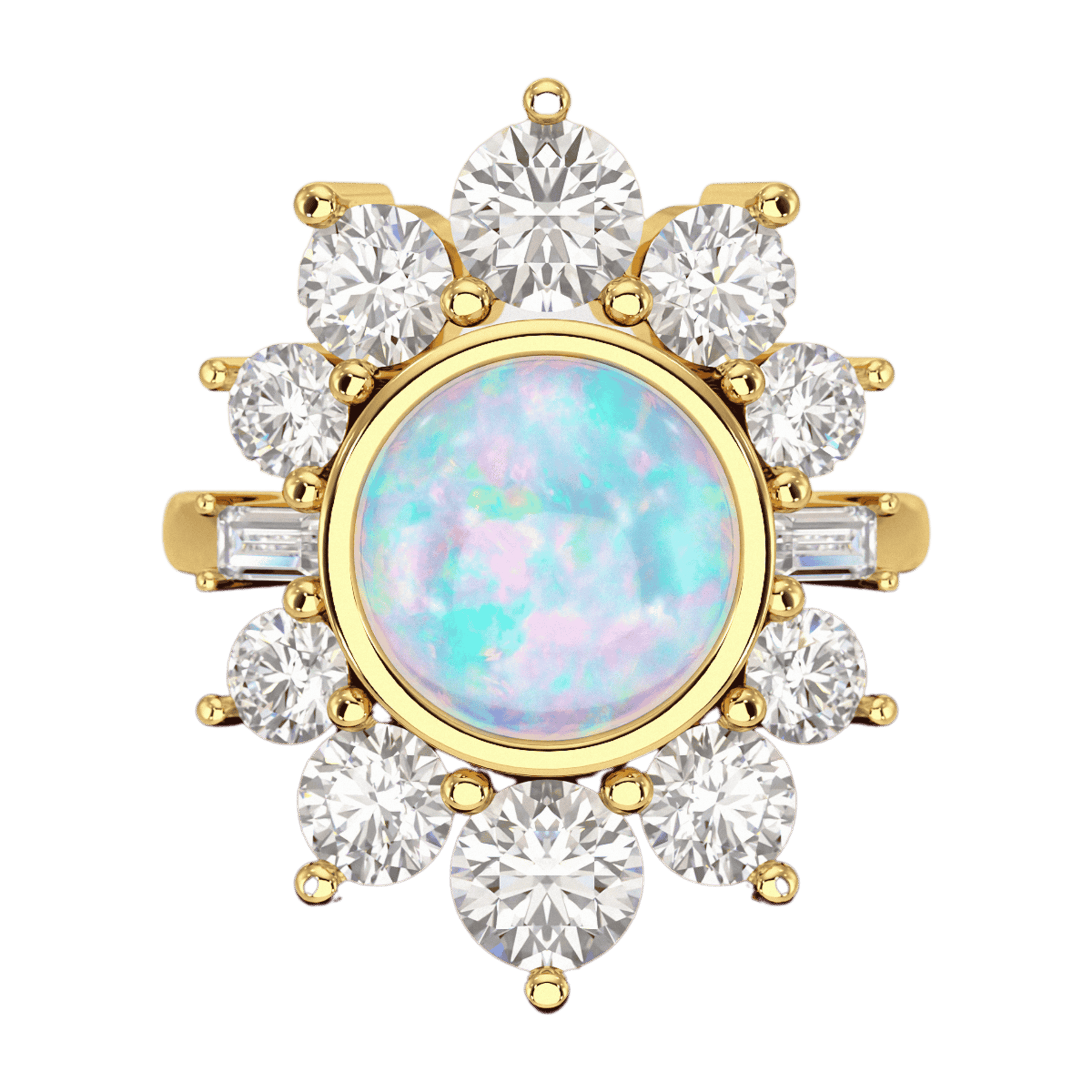 Natural Round Fire Opal & CVD Diamond Victorian Era Wedding Ring - Evara Jewelry LLC