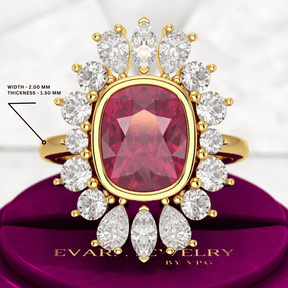 Natural Rubellite Tourmaline Cushion & CVD Diamond Art Deco Wedding Ring - Evara Jewelry LLC