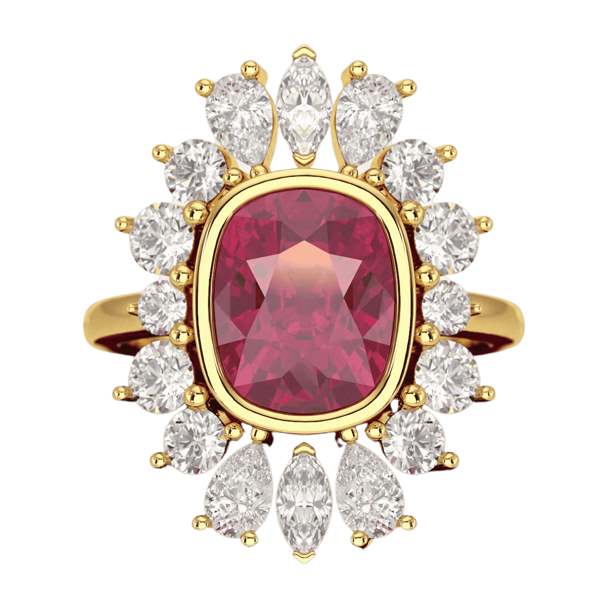 Natural Rubellite Tourmaline Cushion & CVD Diamond Art Deco Wedding Ring - Evara Jewelry LLC