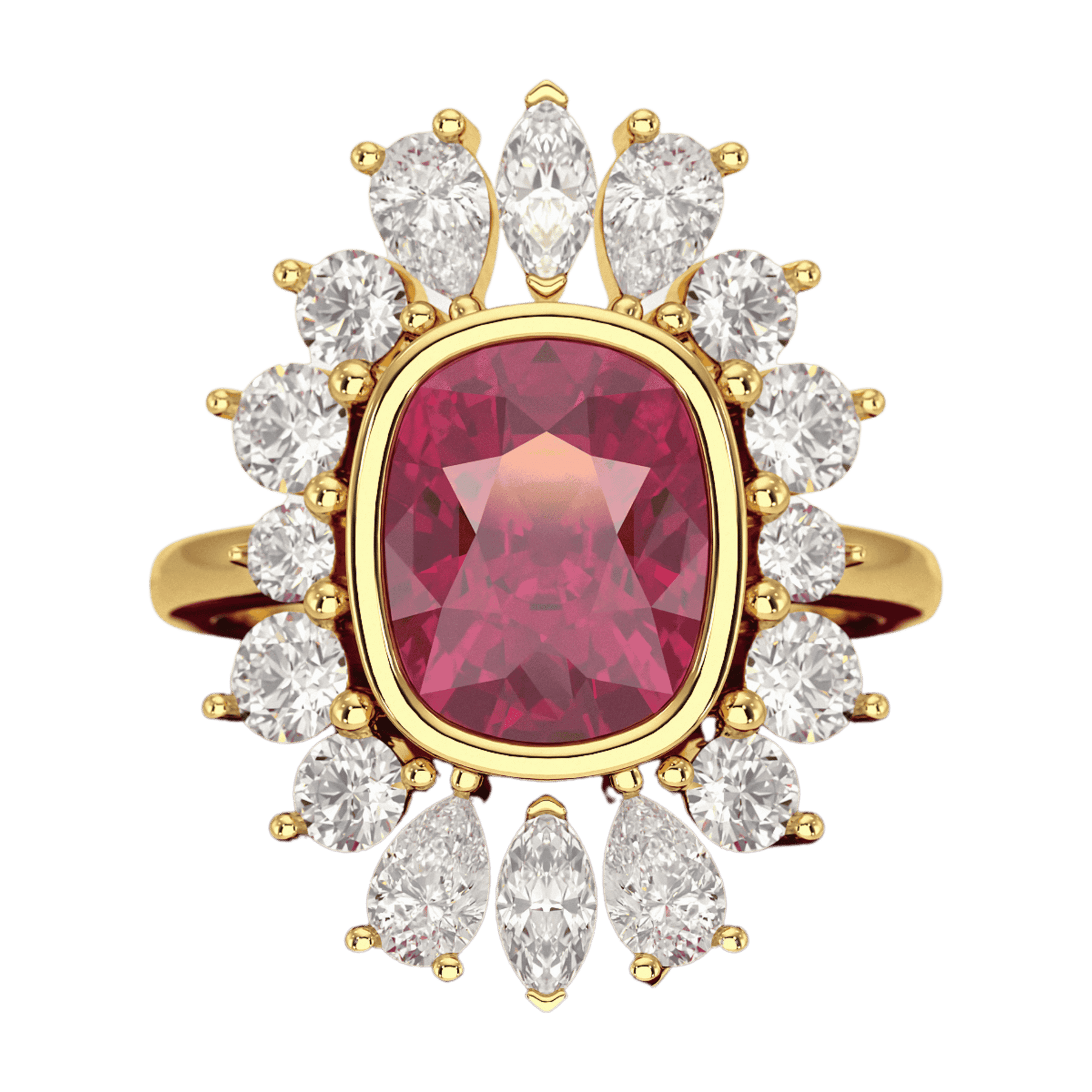 Natural Rubellite Tourmaline Cushion & CVD Diamond Art Deco Wedding Ring - Evara Jewelry LLC