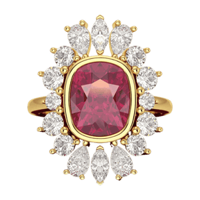 Natural Rubellite Tourmaline Cushion & CVD Diamond Art Deco Wedding Ring - Evara Jewelry LLC