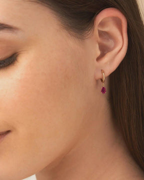 Natural Ruby Classic Everyday Hoop Earrings: 14K Rose Gold, July Birthstone - Evara Jewelry LLC