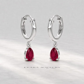 Natural Ruby Classic Everyday Hoop Earrings: 14K Rose Gold, July Birthstone - Evara Jewelry LLC