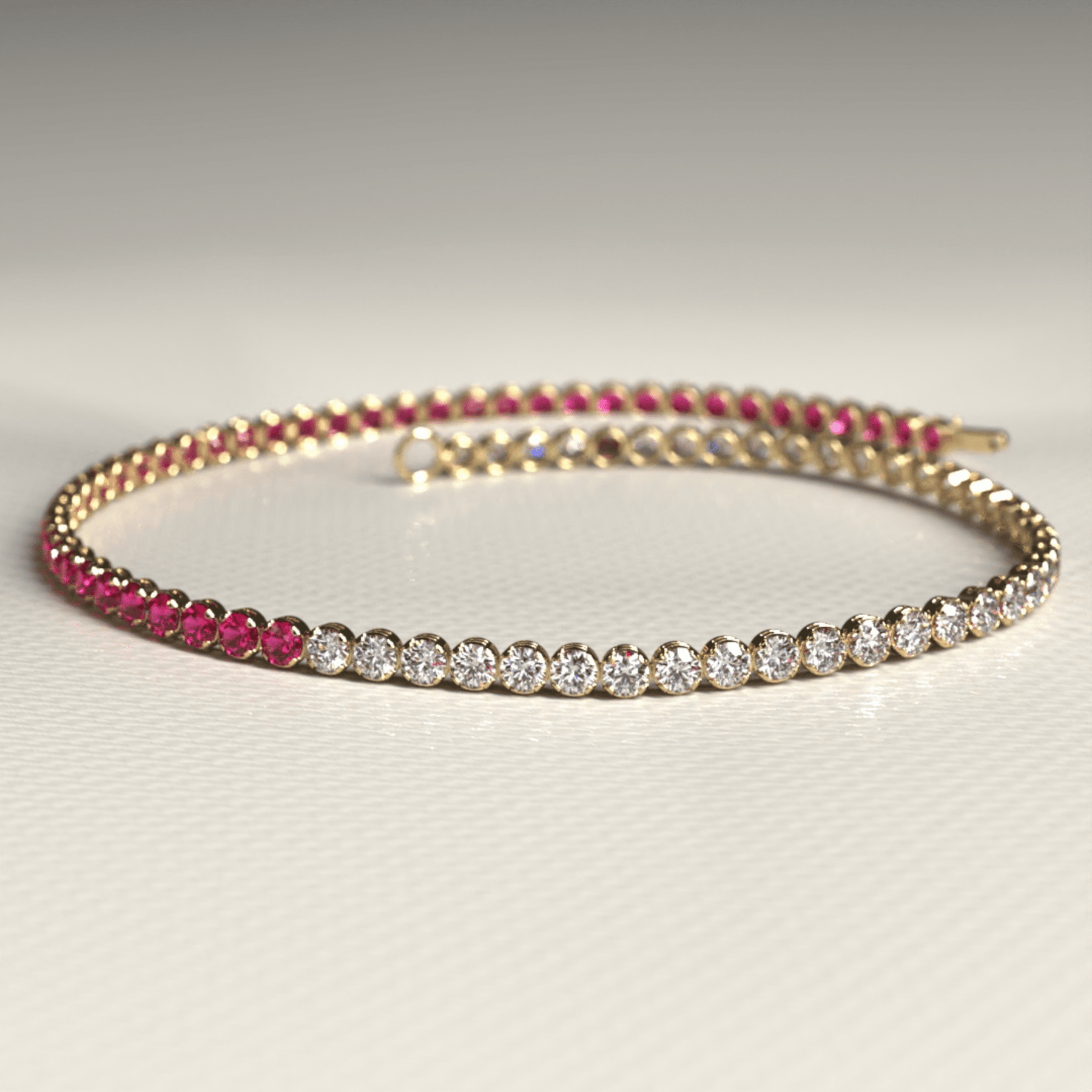 Natural Ruby & Diamond 50 - 50 Tennis Bracelet in 14K/18K Rose Gold - Evara Jewelry LLC