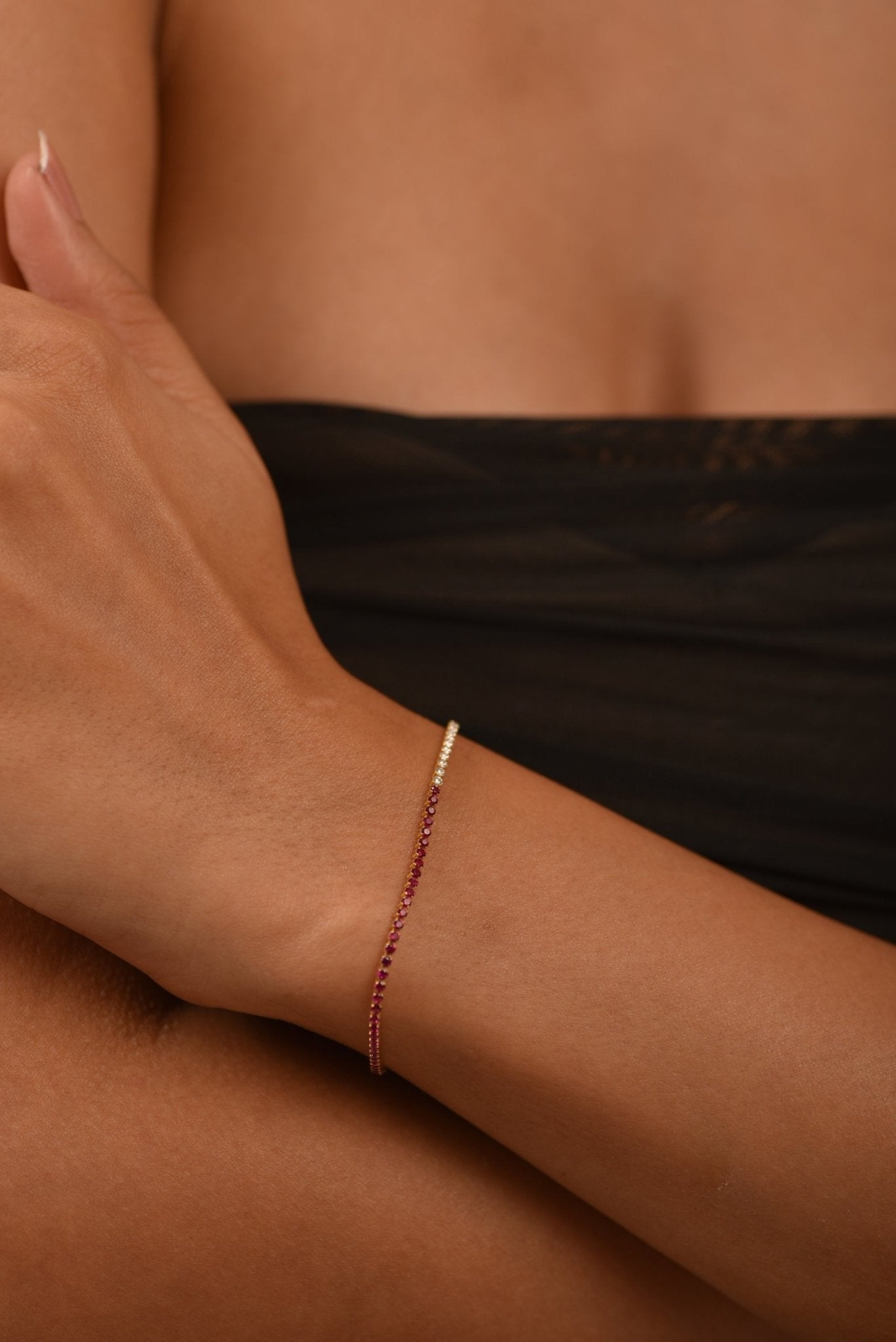 Natural Ruby & Diamond 50 - 50 Tennis Bracelet in 14K/18K Rose Gold - Evara Jewelry LLC