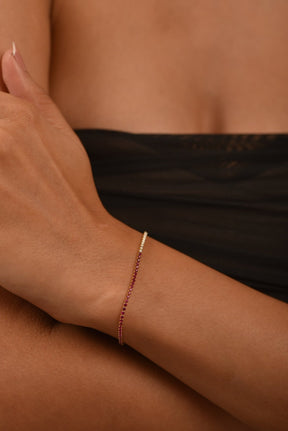 Natural Ruby & Diamond 50 - 50 Tennis Bracelet in 14K/18K Rose Gold - Evara Jewelry LLC