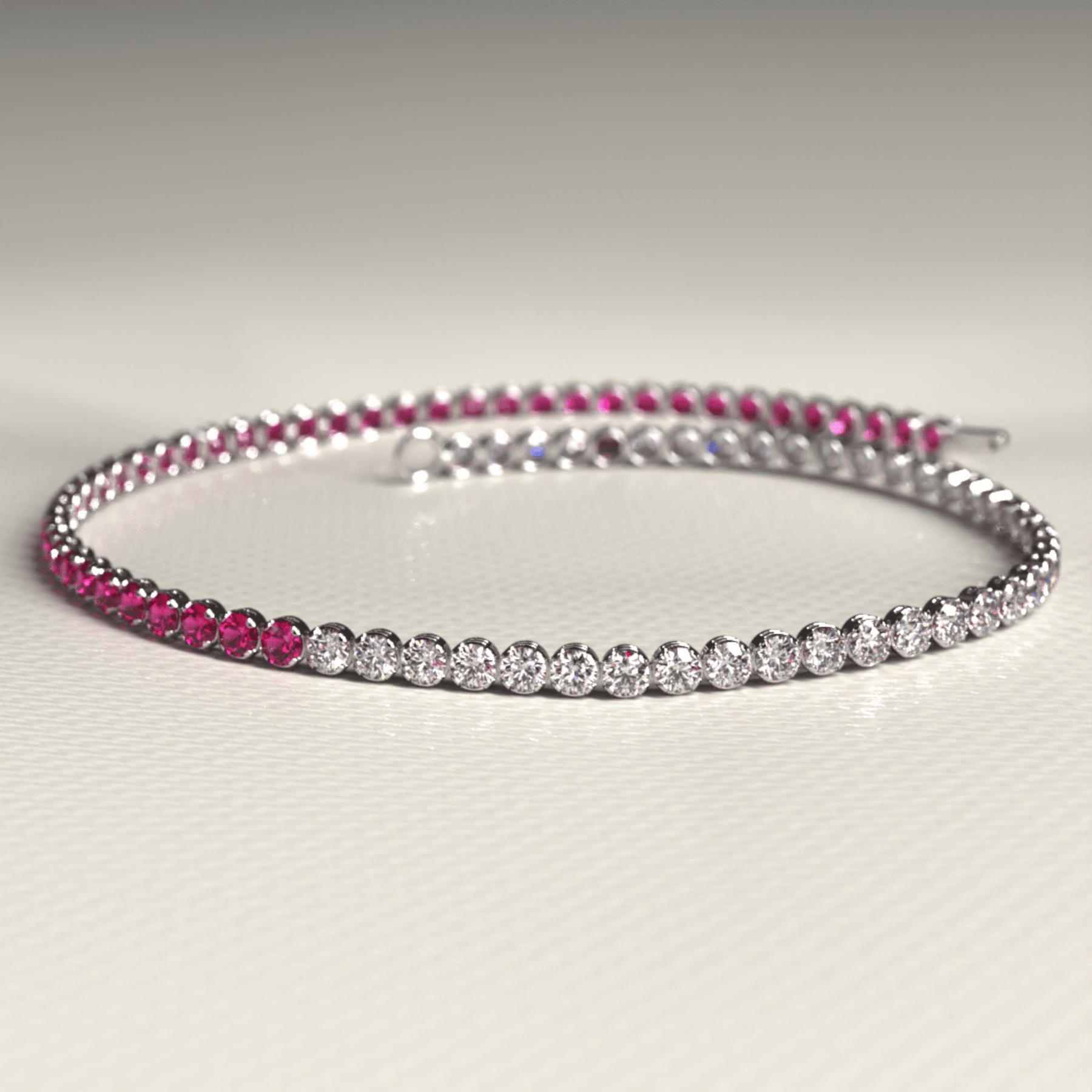 Natural Ruby & Diamond 50 - 50 Tennis Bracelet in 14K/18K Rose Gold - Evara Jewelry LLC