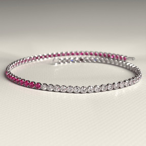 Natural Ruby & Diamond 50 - 50 Tennis Bracelet in 14K/18K Rose Gold - Evara Jewelry LLC