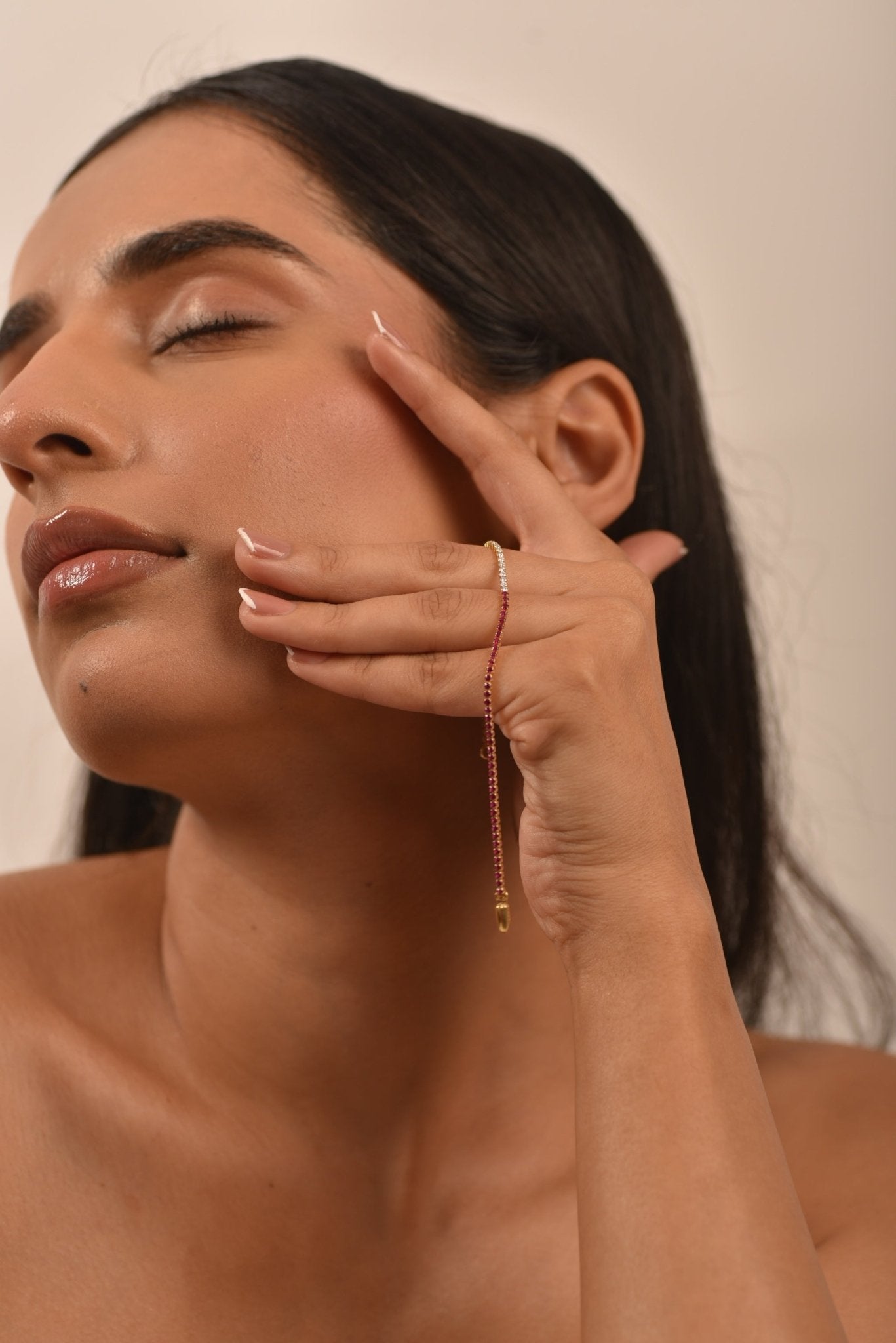 Natural Ruby & Diamond 50 - 50 Tennis Bracelet in 14K/18K Rose Gold - Evara Jewelry LLC