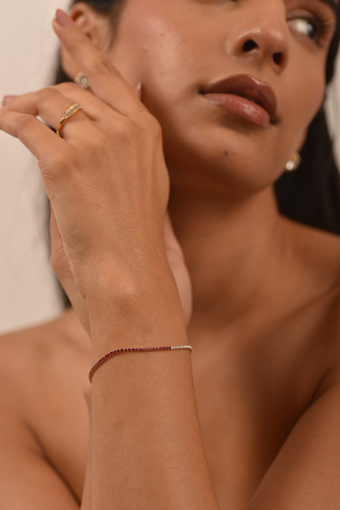 Natural Ruby & Diamond 50 - 50 Tennis Bracelet in 14K/18K Rose Gold - Evara Jewelry LLC