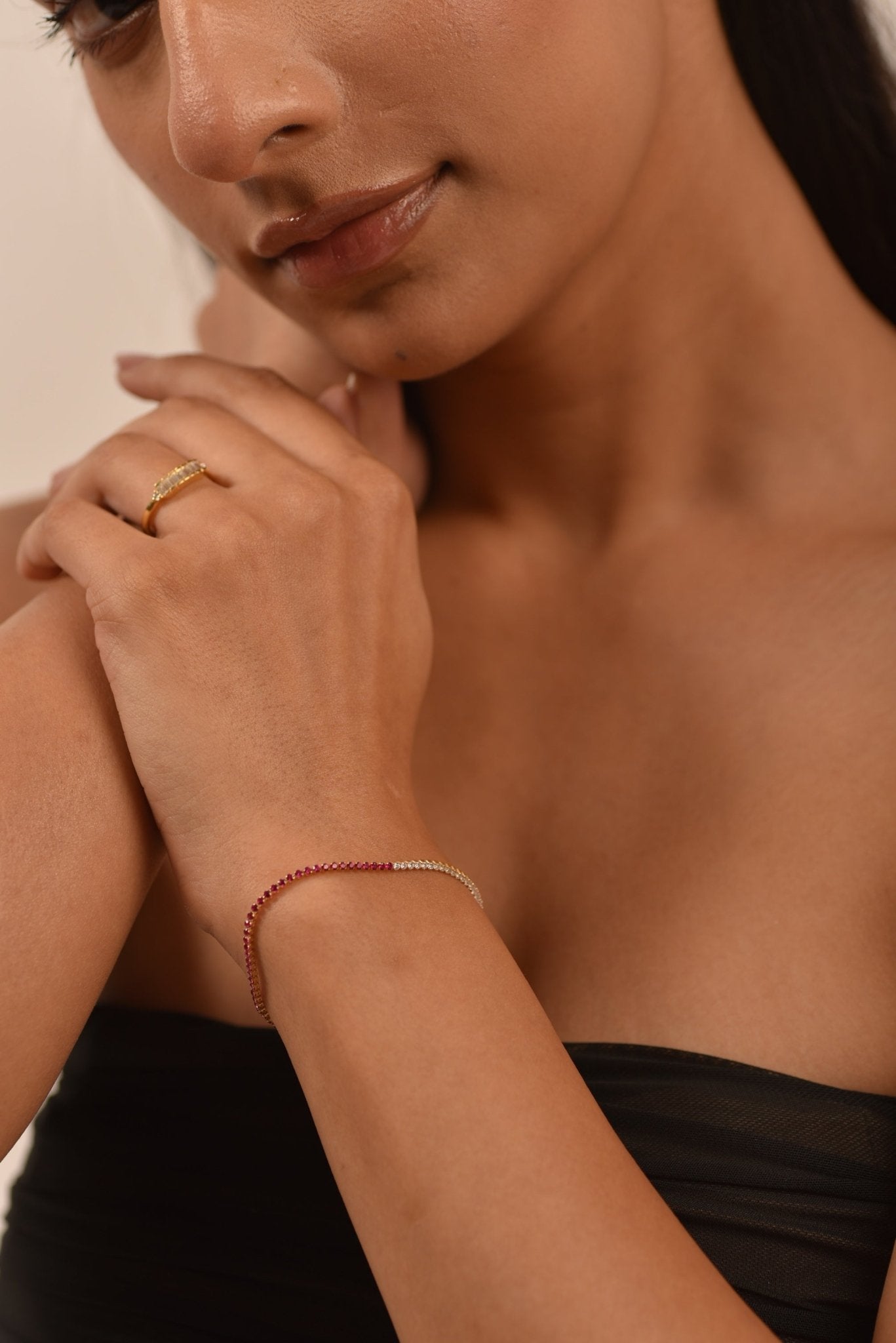 Natural Ruby & Diamond 50 - 50 Tennis Bracelet in 14K/18K Rose Gold - Evara Jewelry LLC