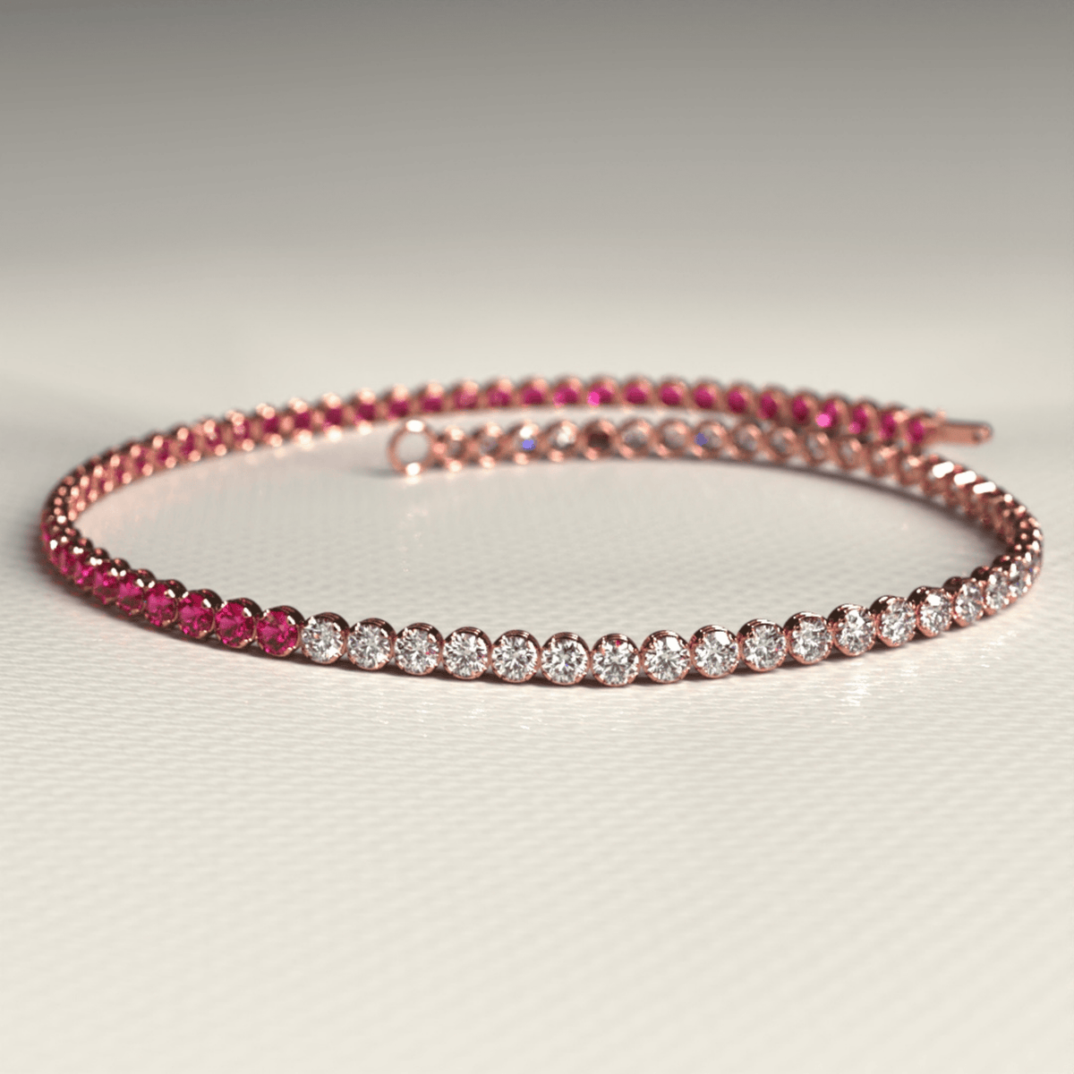 Natural Ruby & Diamond 50 - 50 Tennis Bracelet in 14K/18K Rose Gold - Evara Jewelry LLC