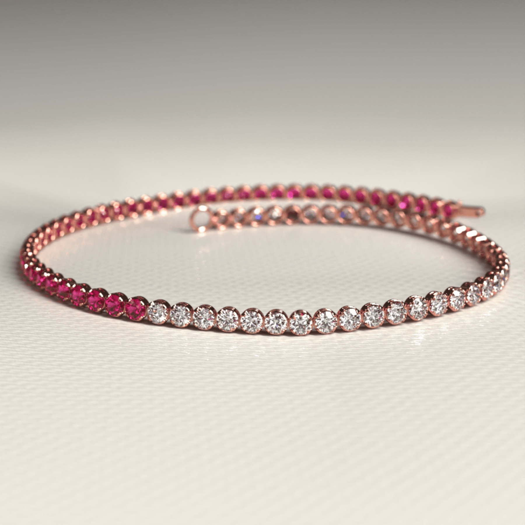Natural Ruby & Diamond 50 - 50 Tennis Bracelet in 14K/18K Rose Gold - Evara Jewelry LLC