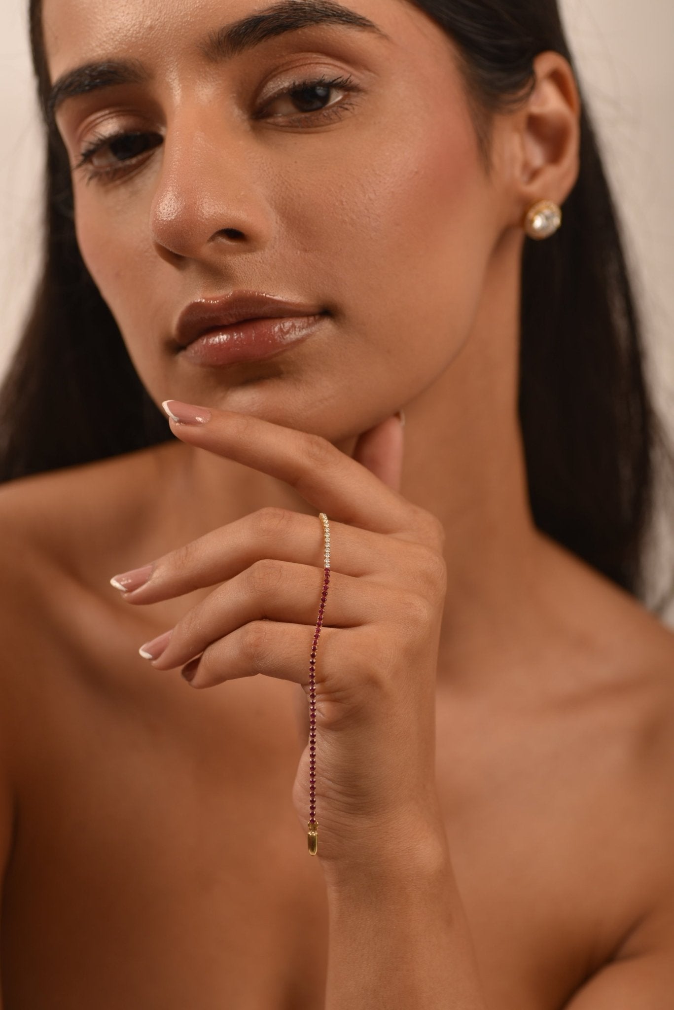 Natural Ruby & Diamond 50 - 50 Tennis Bracelet in 14K/18K Rose Gold - Evara Jewelry LLC