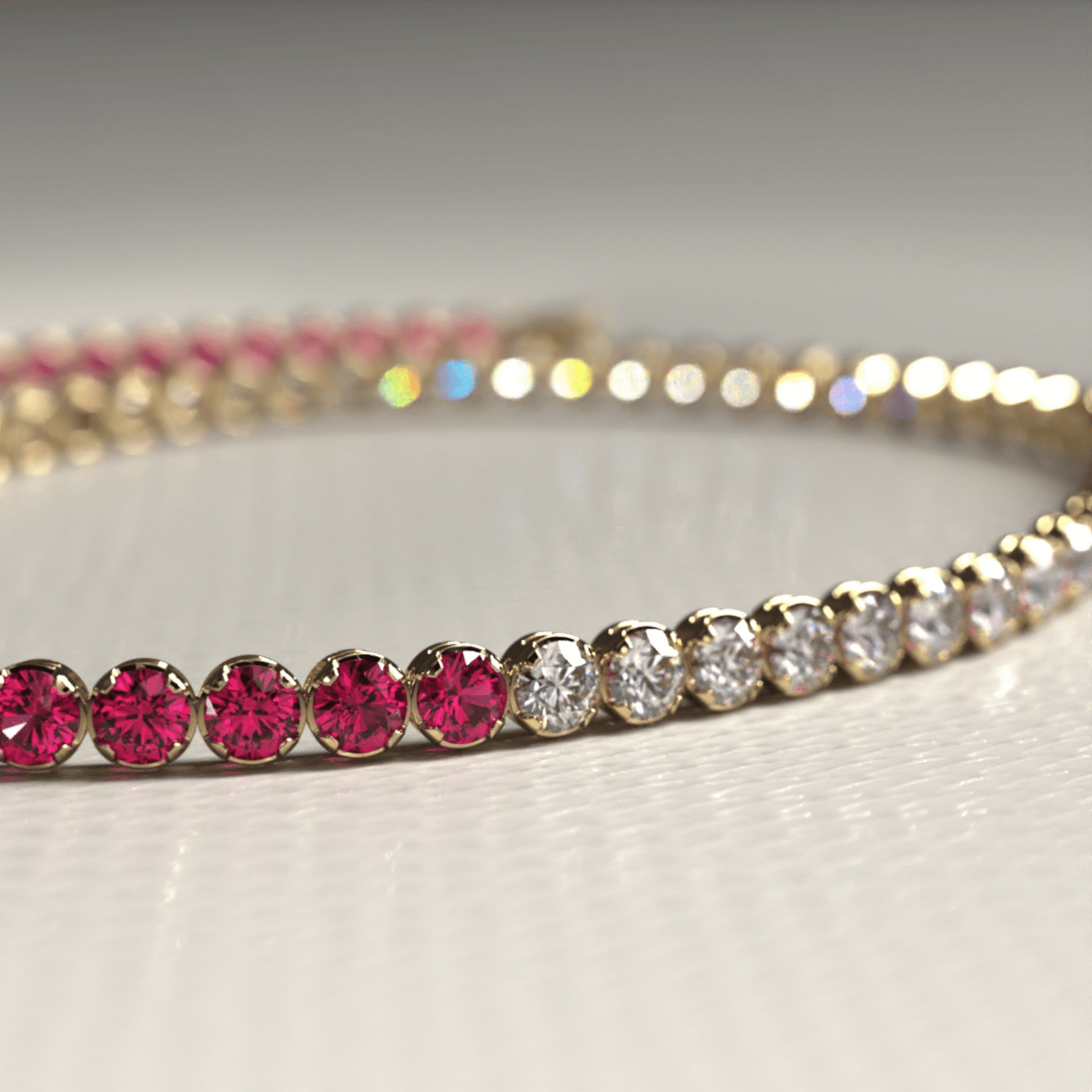 Natural Ruby & Diamond 50 - 50 Tennis Bracelet in 14K/18K Rose Gold - Evara Jewelry LLC