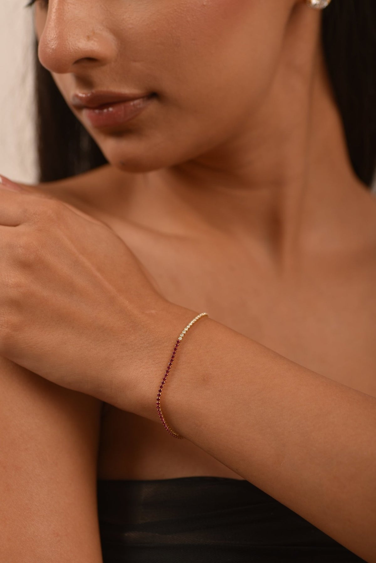 Natural Ruby & Diamond 50 - 50 Tennis Bracelet in 14K/18K Rose Gold - Evara Jewelry LLC