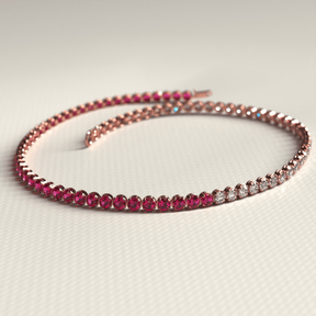 Natural Ruby & Diamond 50 - 50 Tennis Bracelet in 14K/18K Rose Gold - Evara Jewelry LLC