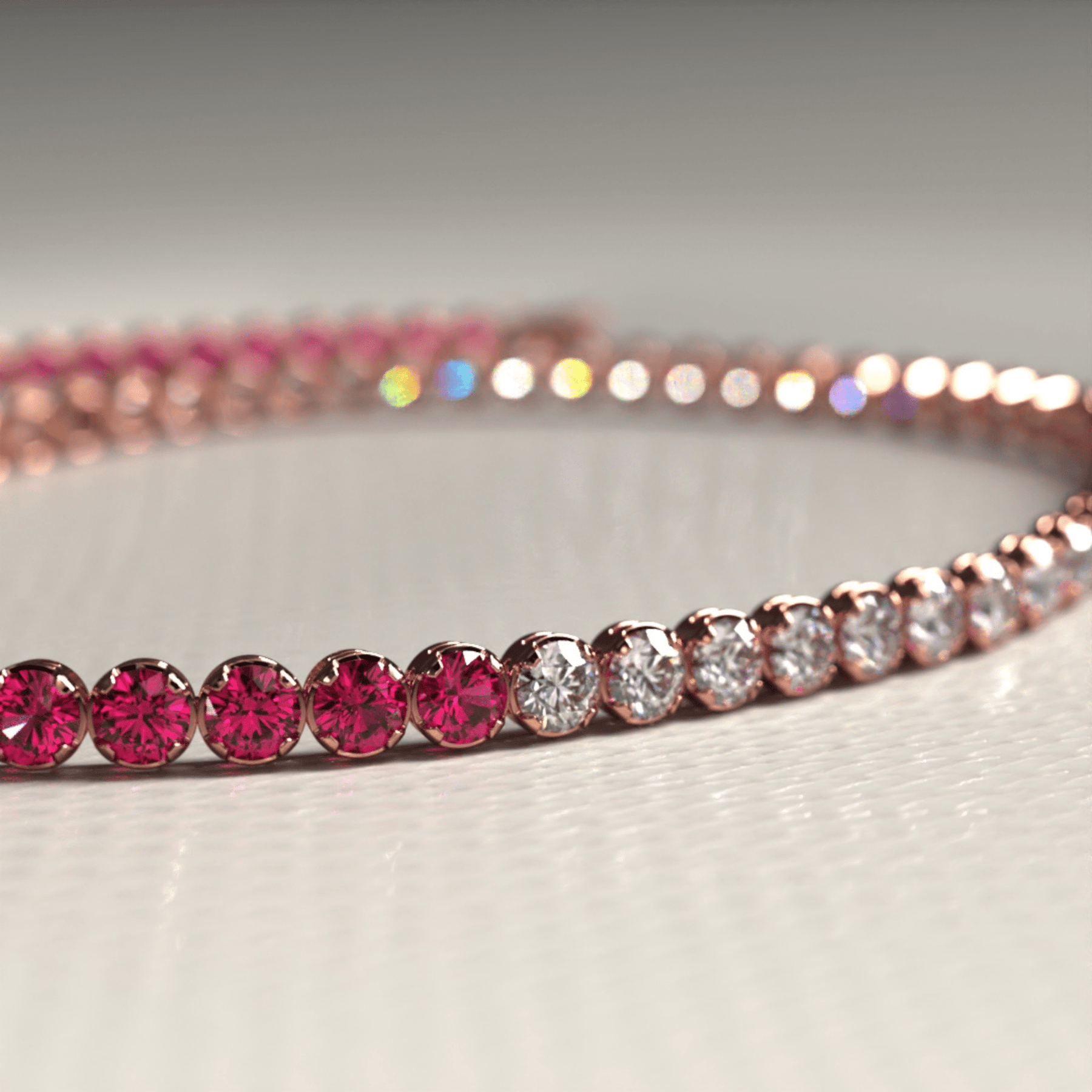 Natural Ruby & Diamond 50 - 50 Tennis Bracelet in 14K/18K Rose Gold - Evara Jewelry LLC