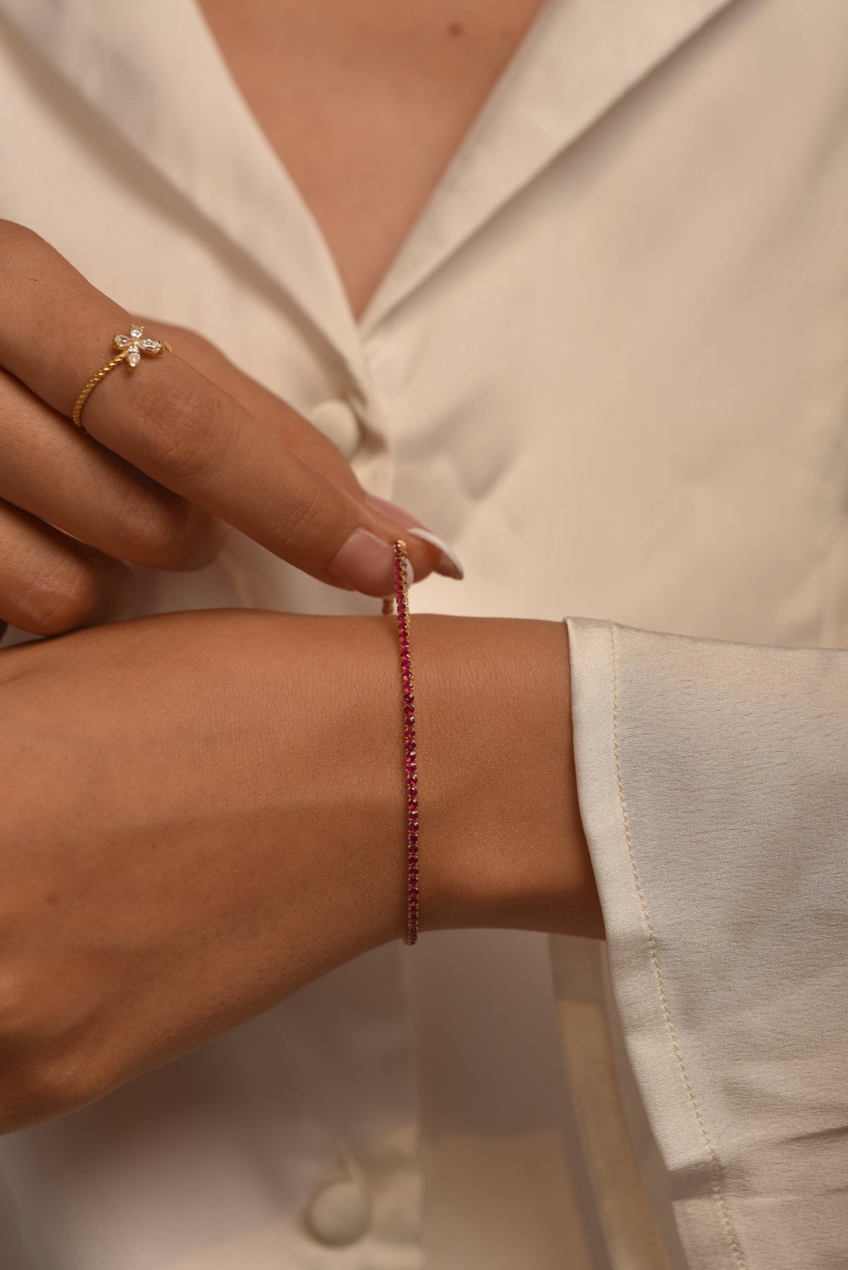 Natural Ruby Tennis Bracelet in 14K/18K Gold / July Birthstone Bracelet - Evara Jewelry LLC